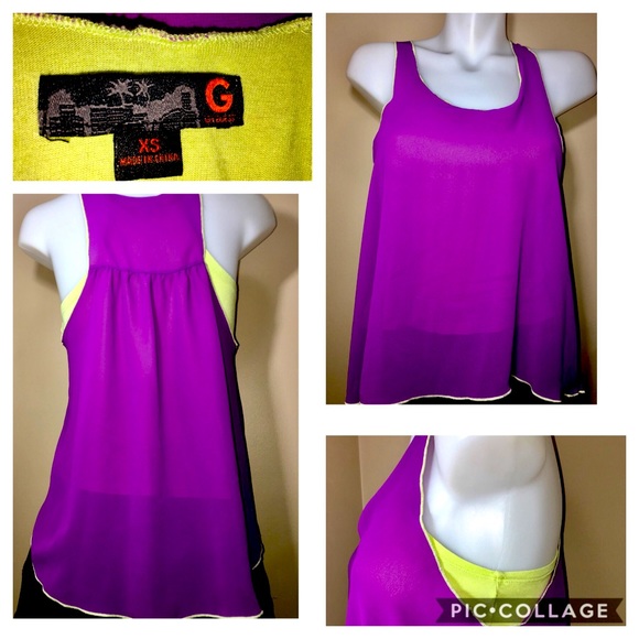 G BY GUESS SHEER PURPLE & LIME GREEN TANK XS - Picture 5 of 13